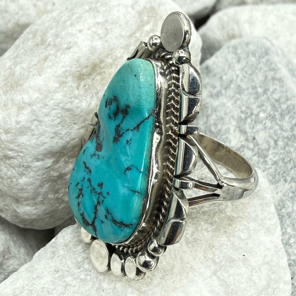 Navajo Sterling Silver Turquoise Statement Ring Sz 8.25 Daniel Benally 12.2 gr. - Picture 4 of 17